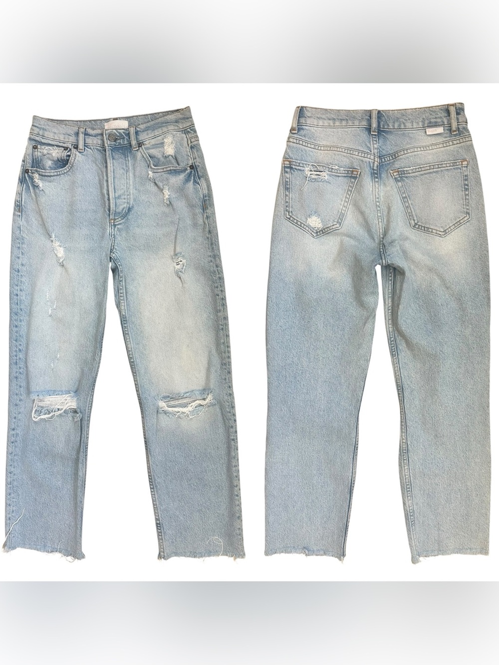 Boyish Light Wash Button Fly Raw Hem Distressed Tommy Straight Jeans Size 25